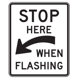 Stop Here (Left Curved Diagonal Down Arrow) When Flashing Signs