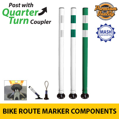 Premium Tubular Bike Route Markers with Black Cap & Coupler for Quarter Turn Base