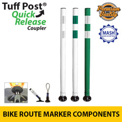 Premium Tubular Bike Route Markers with Black Cap & Coupler for Quick Release Base