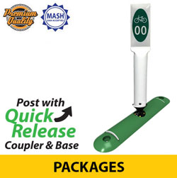 Premium Tuff Post Bike Route Marker & Lane Separator Post with Quick Release Coupler & Base
