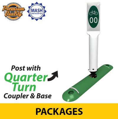 Premium Tuff Post Bike Route Marker & Lane Separator Post with Quarter Turn Coupler & Base
