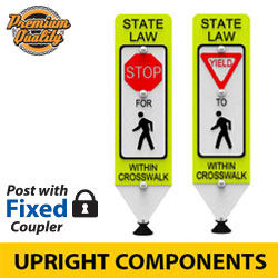 In Street Pedestrian Crosswalk Sign on Fixed Mounting Style Post