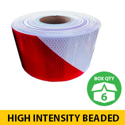 Barricade Sheeting 50 Yard Rolls | High Intensity Beaded | 6 inch Stripe | 8 inch Wide [BOX/6 ROLLS]