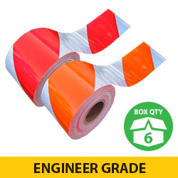 Barricade Sheeting 50 Yard Rolls | Engineer Grade | 6 inch Stripe | 8 inch Wide [BOX/6 ROLLS]