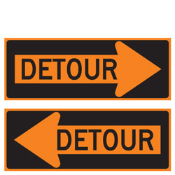 Detour (Word inside Left or Right Arrow) Signs for Temporary Traffic Control (Crashworthy Barricade Signs)