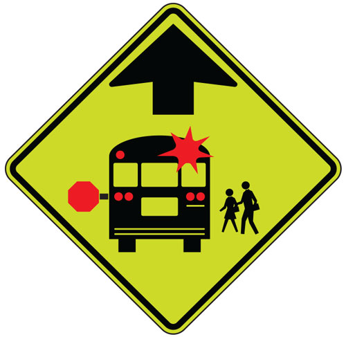 FYG School Bus Stop Ahead (Symbol) Signs