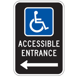 Oxford Series:  Handicap (Symbol) Accessible Entrance with Left Arrow Sign