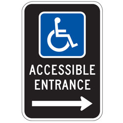 Oxford Series:  Handicap (Symbol) Accessible Entrance with Right Arrow Sign