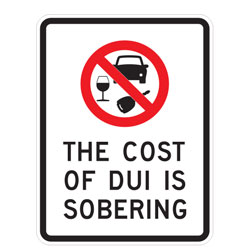 (No Drinking and Driving Symbol) The Cost of DUI is Sobering Sign