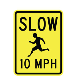 Slow (Child Symbol) 10 MPH Sign