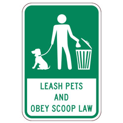 Leash Pets and Obey Scoop Law Sign