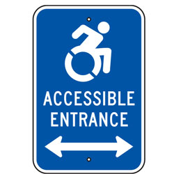 Active Handicap (Symbol) Accessible Entrance with Double Arrow Sign