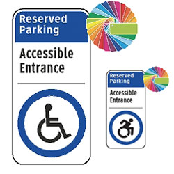 Reserved Parking Accessible Entrance Sign | Architectural Header with Words & Symbol | Universal Disabled Parking Sign