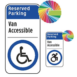 Reserved Parking Van Accessible Sign | Architectural Header with Words & Symbol | Universal Disabled Parking Sign