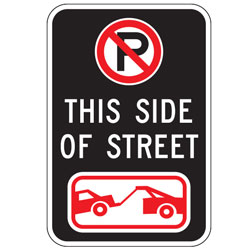 Oxford Series: (No Parking Symbol)  This Side Of The Street  | (Tow Symbol) Sign