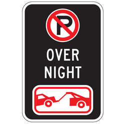 Oxford Series: (No Parking Symbol) Over Night | (Tow Symbol) Sign