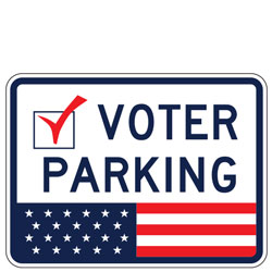 (Check Symbol) Voter Parking (Flag Symbol) Sign