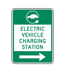Electric Vehicle Charging Station with Right Arrow Sign