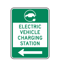 Electric Vehicle Charging Station with Left Arrow Sign