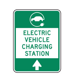 Electric Vehicle Charging Station with Forward Arrow Sign
