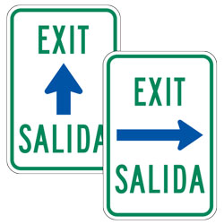 Exit Salida with Up/Left/Right Arrow Signs