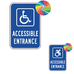 Accessible Entrance Sign | MUTCD Symbol & Words | Blue Background | Universal Disabled Parking Sign