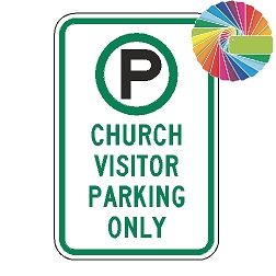 Church Visitor Parking Only | MUTCD Compliant Symbol & Words | Universal Permissive Parking Sign