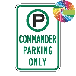 Commander Parking Only | MUTCD Compliant Symbol & Words | Universal Permissive Parking Sign