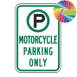 Motorcycle Parking Only | MUTCD Compliant Symbol & Words | Universal Permissive Parking Sign