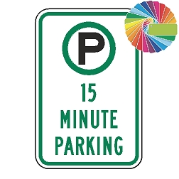 15 Minute Parking | MUTCD Compliant Symbol & Words | Universal Permissive Parking Sign