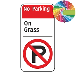 No Parking On Grass | Architectural Header, Words & Symbol | Universal Prohibitive No Parking Sign
