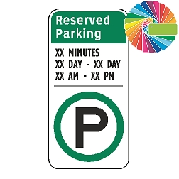 Parking Permitted Variable Times & Minutes | Architectural Header with Words & Symbol | Universal Permissive Parking Sign