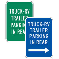 Truck RV Parking In Rear (with Arrows) Sign