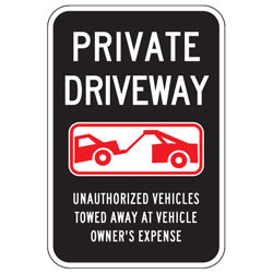 Oxford Series: Private Driveway (Tow Symbol) Unauthorized Vehicles Towed Away at Vehicle Owner's Expense Sign