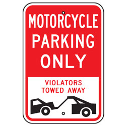 Motorcycle Parking Only Violators Towed Away Sign