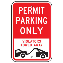 Permit Parking Only Violators Towed Away Sign