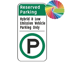Hybrid and Low Emission Vehicle Parking Only | Architectural Header with Words & Symbol | Universal Permissive Parking Sign