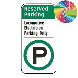 Locomotive Electrician Parking Only | Architectural Header with Words & Symbol | Universal Permissive Parking Sign