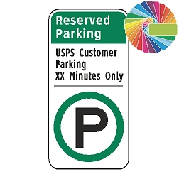 USPS Customer Parking (XX) Min Only | Architectural Header with Words & Symbol | Universal Permissive Parking Sign