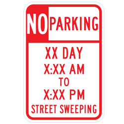 No Parking XX Day | X:XX AM to X:XX PM | Street Sweeping Sign