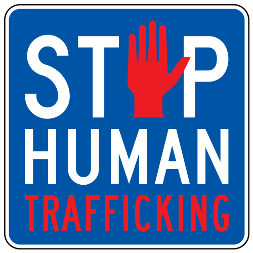 Crime Watch | Stop Human Trafficking Sign | Red & Blue on White (Hand Symbol)