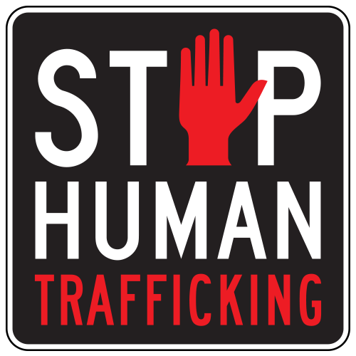 Crime Watch | Stop Human Trafficking Sign | Black & Red on White (Hand Symbol)