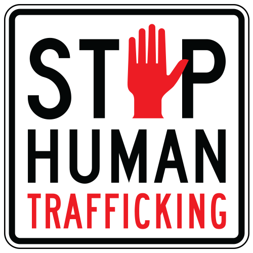 Crime Watch | Stop Human Trafficking Sign | Red & Black on White (Hand Symbol)