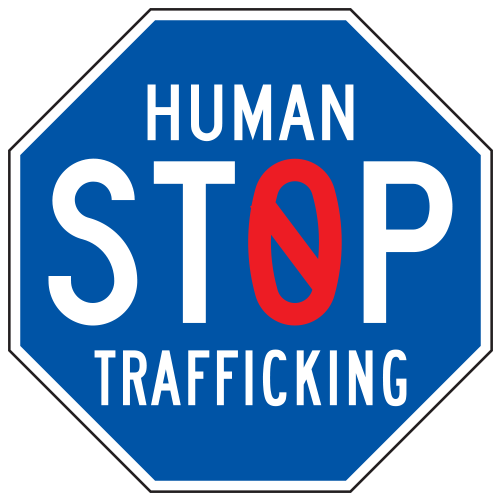 Crime Watch | Stop Human Trafficking Sign | Blue & Red on White (Octagon)