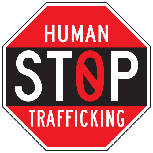 Crime Watch | Stop Human Trafficking Sign | Red & Black on White (Octagon)