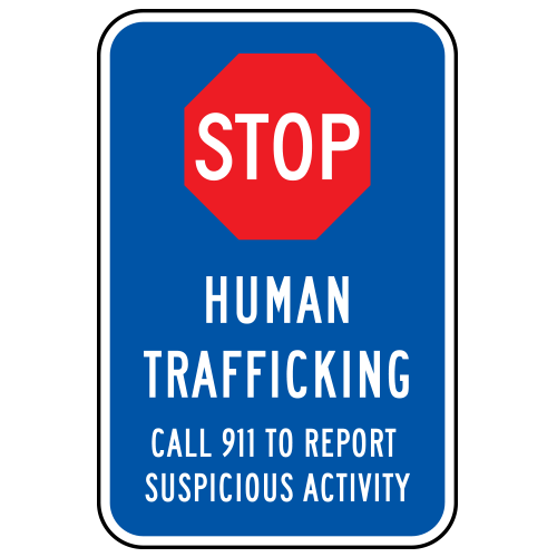 Crime Watch | Stop Human Trafficking Call 911 Sign | Red & Blue on White