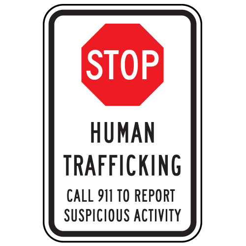 Crime Watch | Stop Human Trafficking Call 911 Sign | Black & Red on White