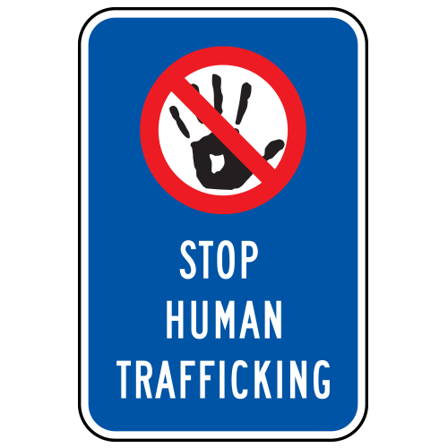 Crime Watch | Stop Human Trafficking (Handprint/No Symbol) Sign | Blue, Black & Red on White