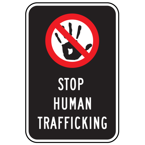 Crime Watch | Stop Human Trafficking (Handprint/No Symbol) Sign | Black & Red on White