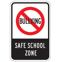 No Bullying Symbol | Safe School Zone Sign (White/Black)